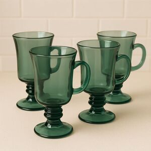 Libbey | Emerald Green Footed Irish Coffee Mugs Set of 4 | EUC